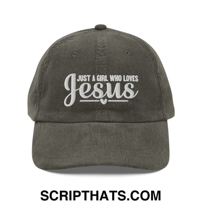 Just a Girl Who Loves Jesus Embroidered Unstructured Corduroy Dad Hat Olive