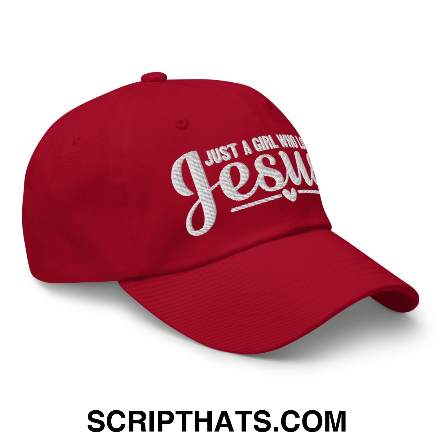 Just a Girl Who Loves Jesus Embroidered Unstructured Dad Hat Cranberry