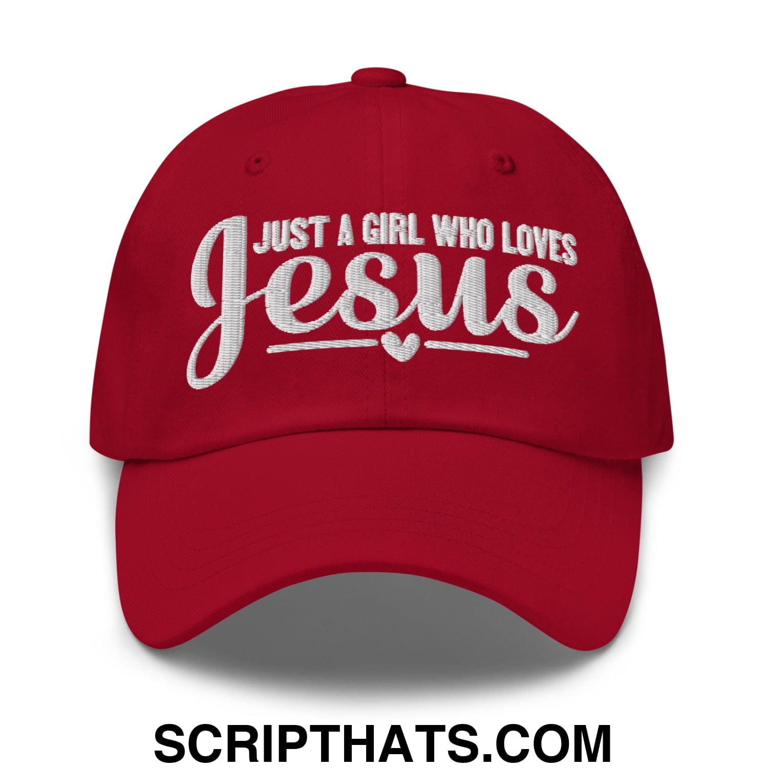 Just a Girl Who Loves Jesus Embroidered Unstructured Dad Hat Cranberry