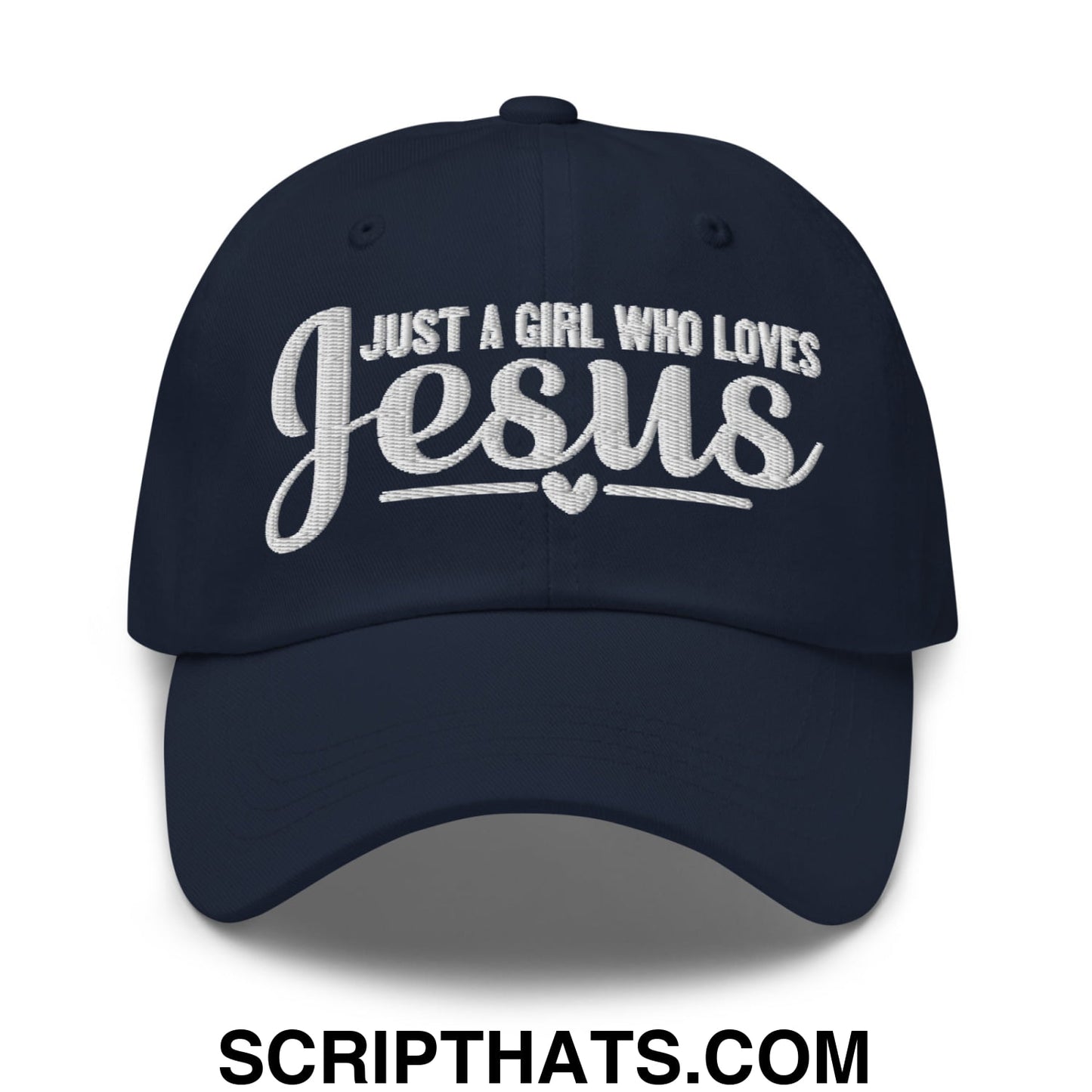Just a Girl Who Loves Jesus Embroidered Unstructured Dad Hat Navy