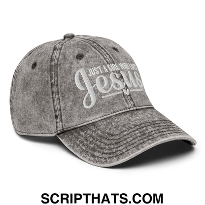 Just a Girl Who Loves Jesus Embroidered Unstructured Denim Dad Hat Charcoal Grey