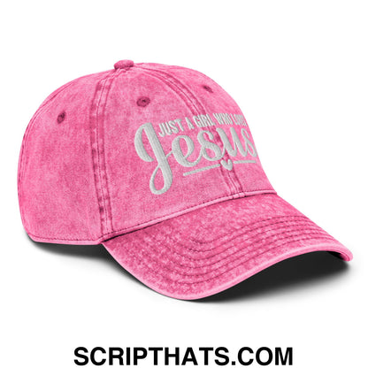 Just a Girl Who Loves Jesus Embroidered Unstructured Denim Dad Hat Pink