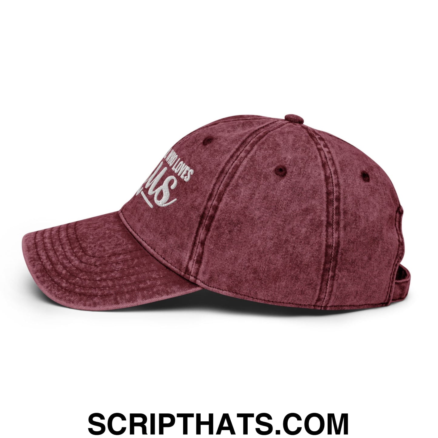 Just a Girl Who Loves Jesus Embroidered Unstructured Denim Dad Hat Maroon