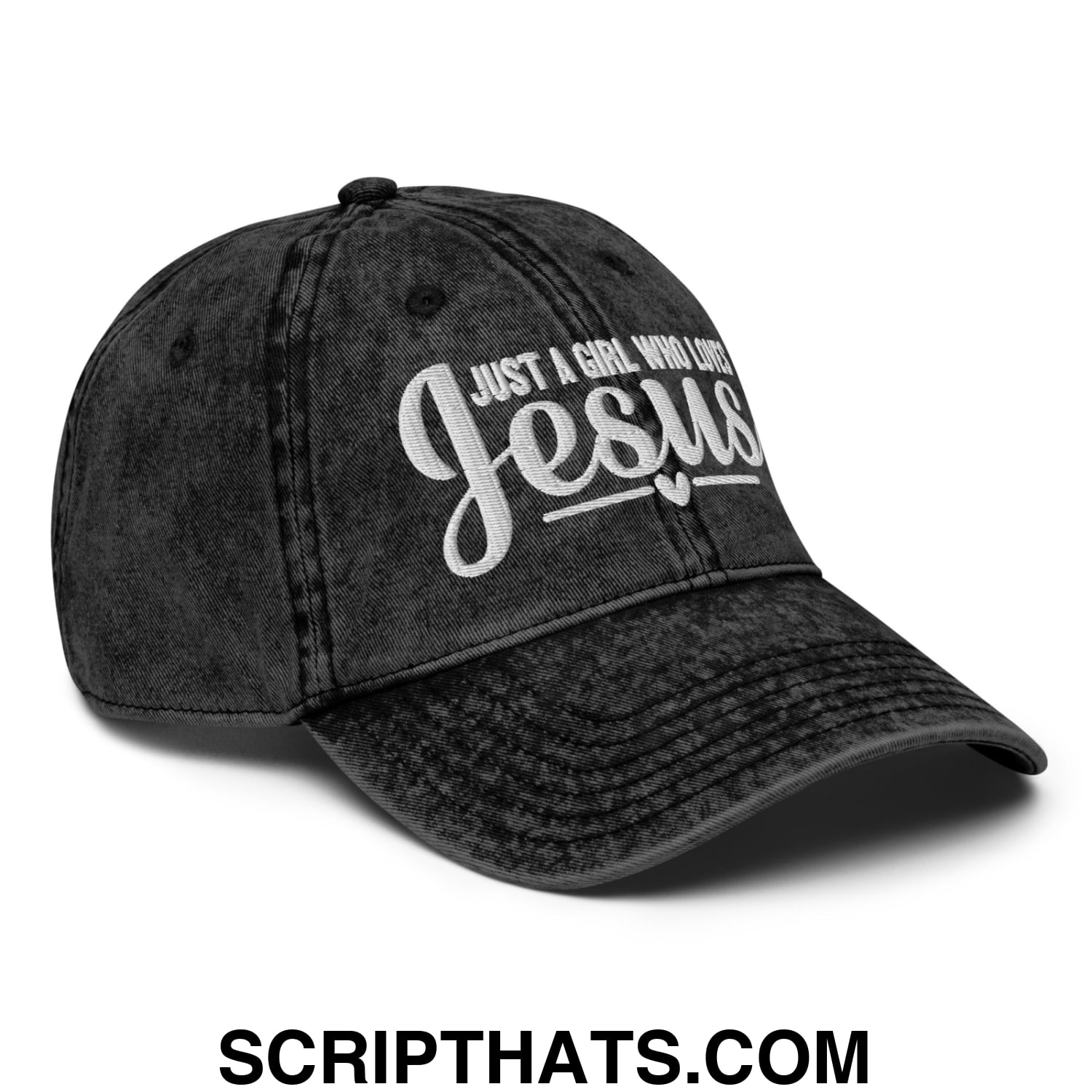 Just a Girl Who Loves Jesus Embroidered Unstructured Denim Dad Hat Black