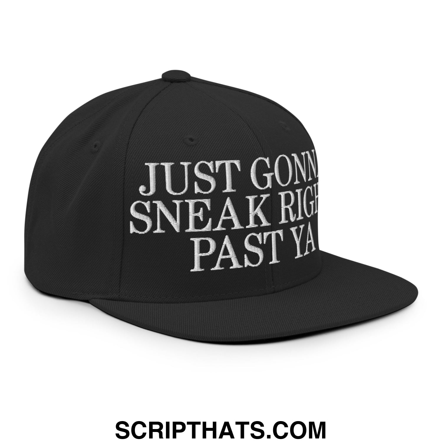 Just Gonna Sneak Right Past Ya Embroidered Flat Bill Brim Snapback Hat Black