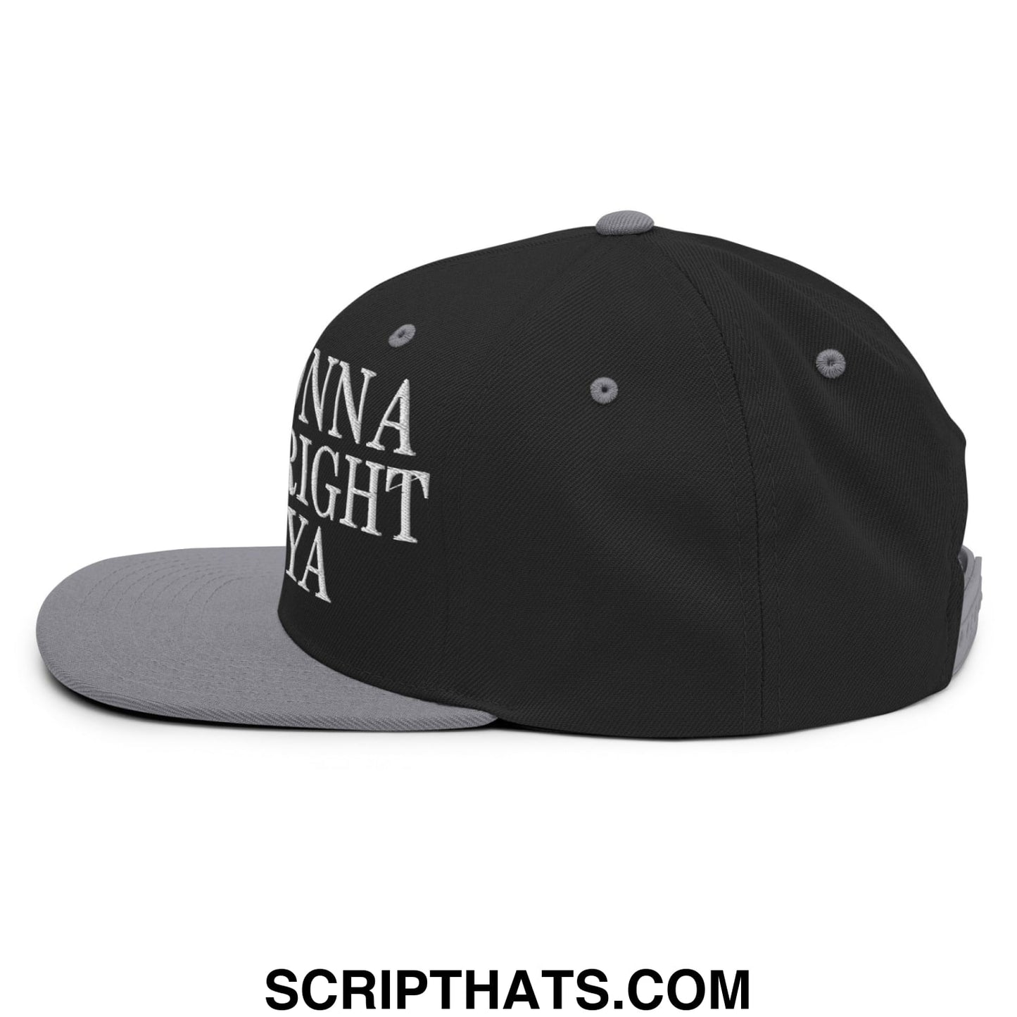 Just Gonna Sneak Right Past Ya Embroidered Flat Bill Brim Snapback Hat Black Silver