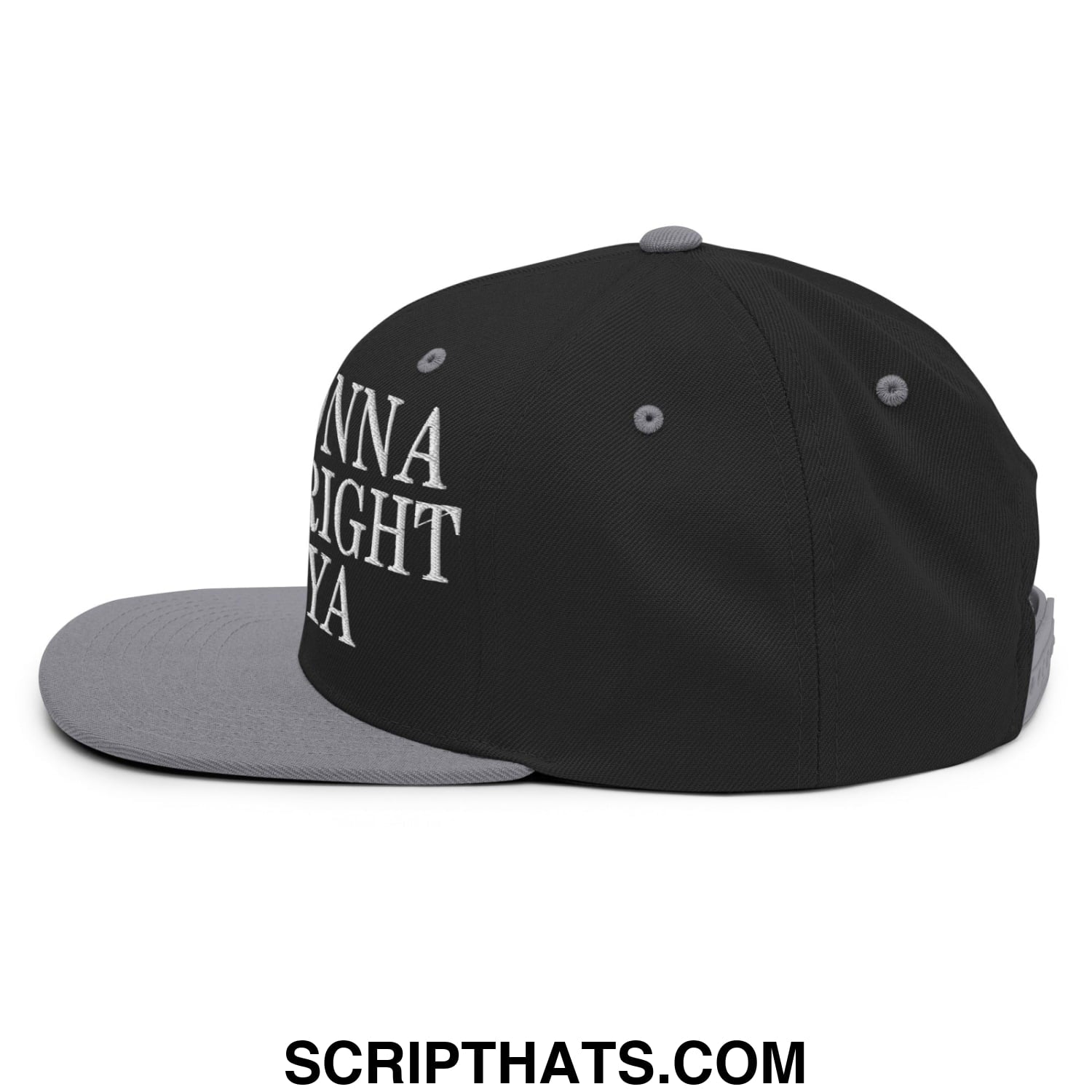 Just Gonna Sneak Right Past Ya Embroidered Flat Bill Brim Snapback Hat Black Silver