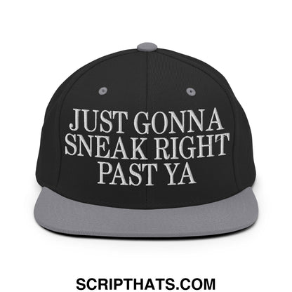 Just Gonna Sneak Right Past Ya Embroidered Flat Bill Brim Snapback Hat Black Silver