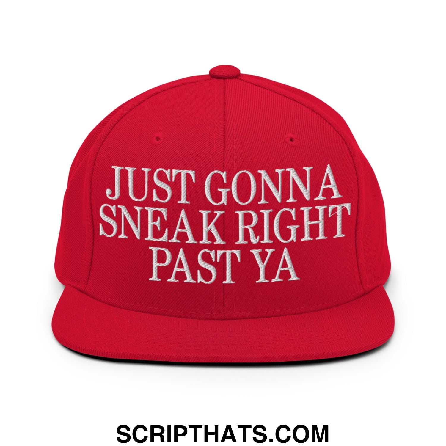 Just Gonna Sneak Right Past Ya Embroidered Flat Bill Brim Snapback Hat Red