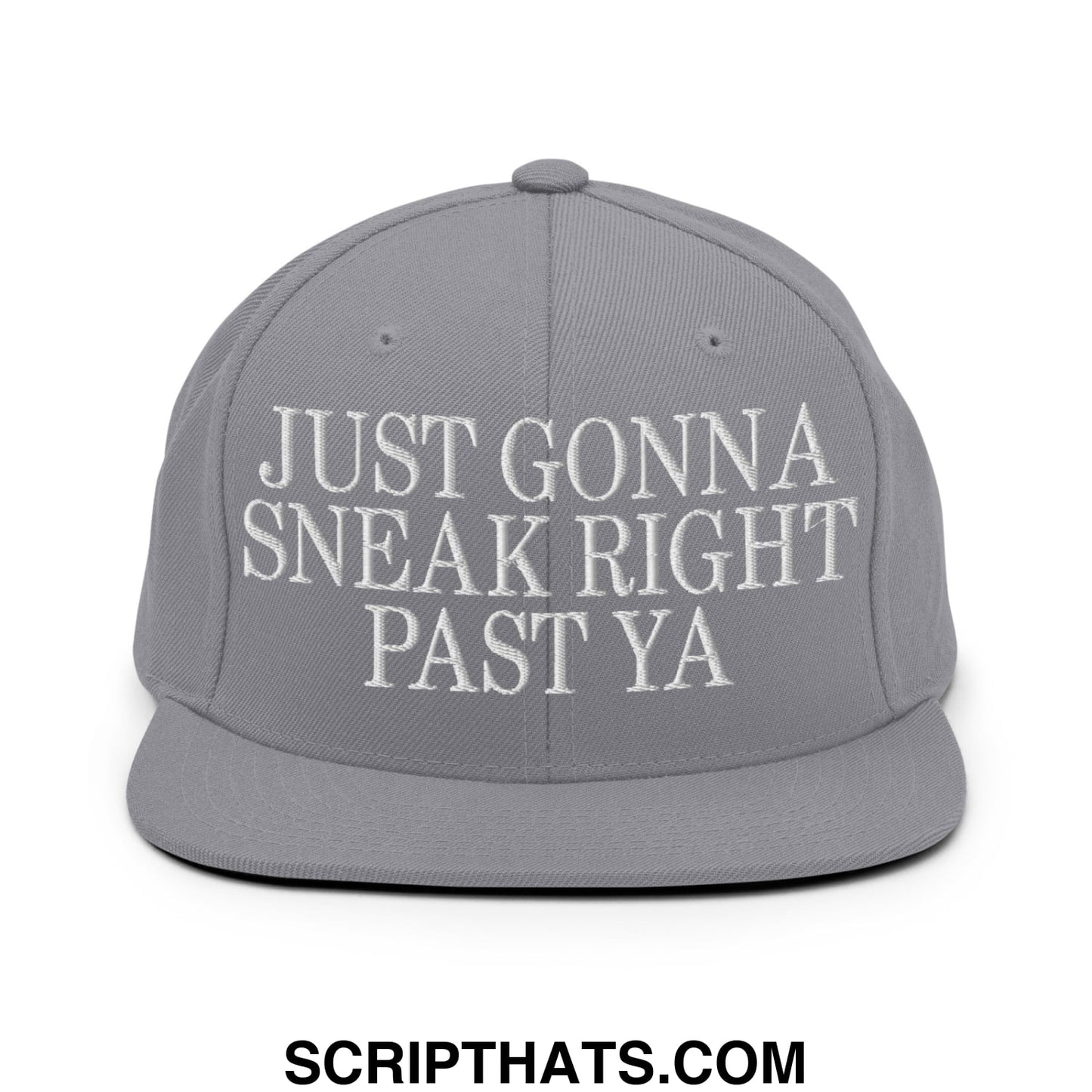 Just Gonna Sneak Right Past Ya Embroidered Flat Bill Brim Snapback Hat Silver