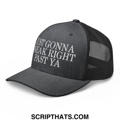 Just Gonna Sneak Right Past Ya Embroidered Mesh Trucker Hat Dark Heather Gray