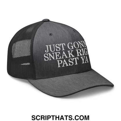 Just Gonna Sneak Right Past Ya Embroidered Mesh Trucker Hat Dark Heather Gray