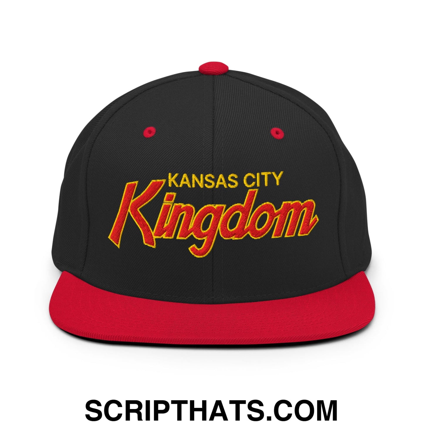Kansas City Kingdom Embroidered Flat Bill Brim Snapback Hat Black Red