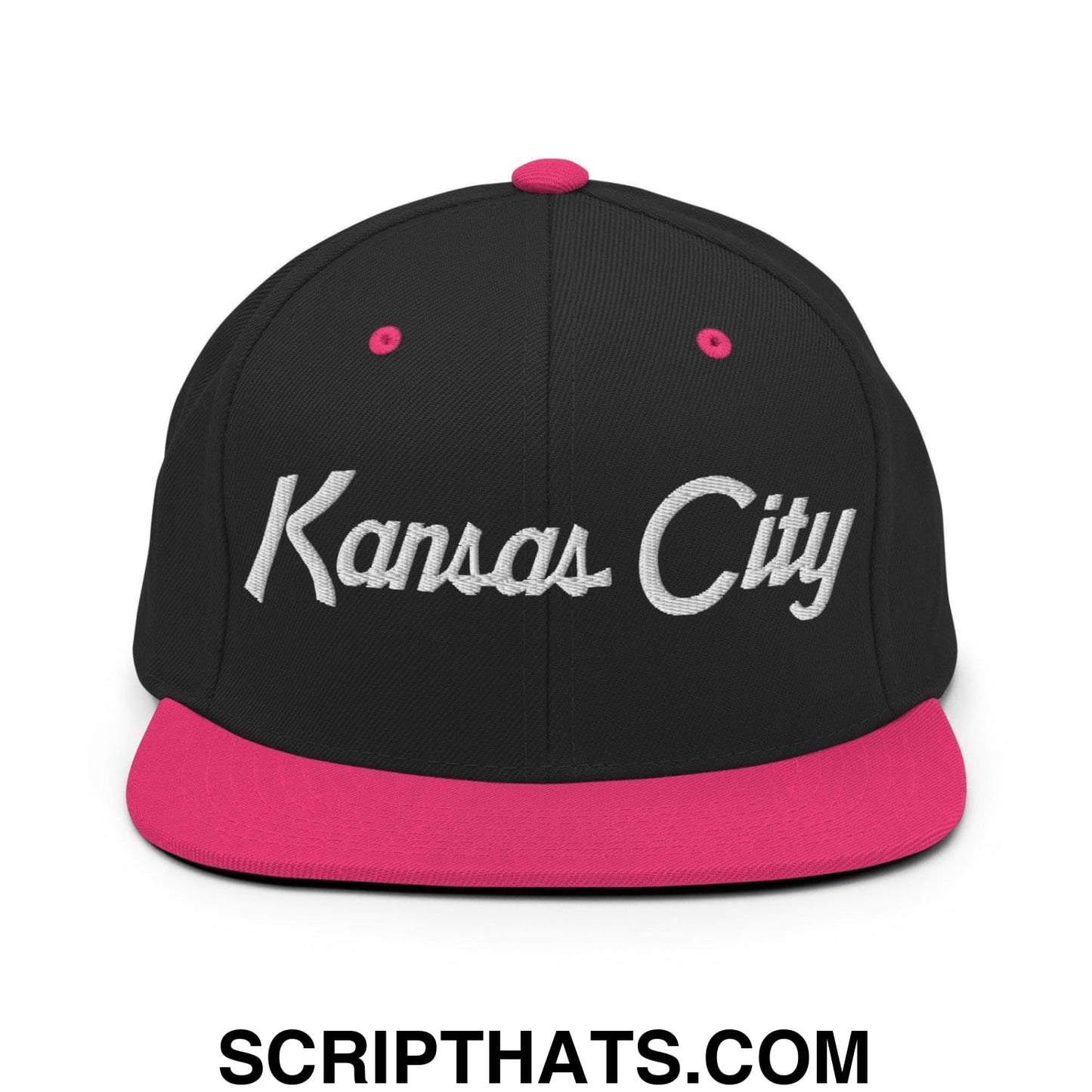 Kansas City Script Snapback Hat Black Neon Pink