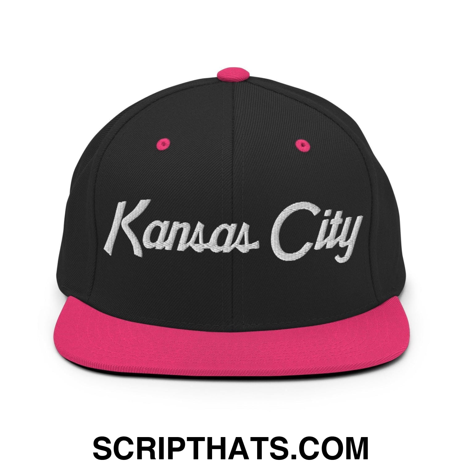 Kansas City Script Snapback Hat Black Neon Pink