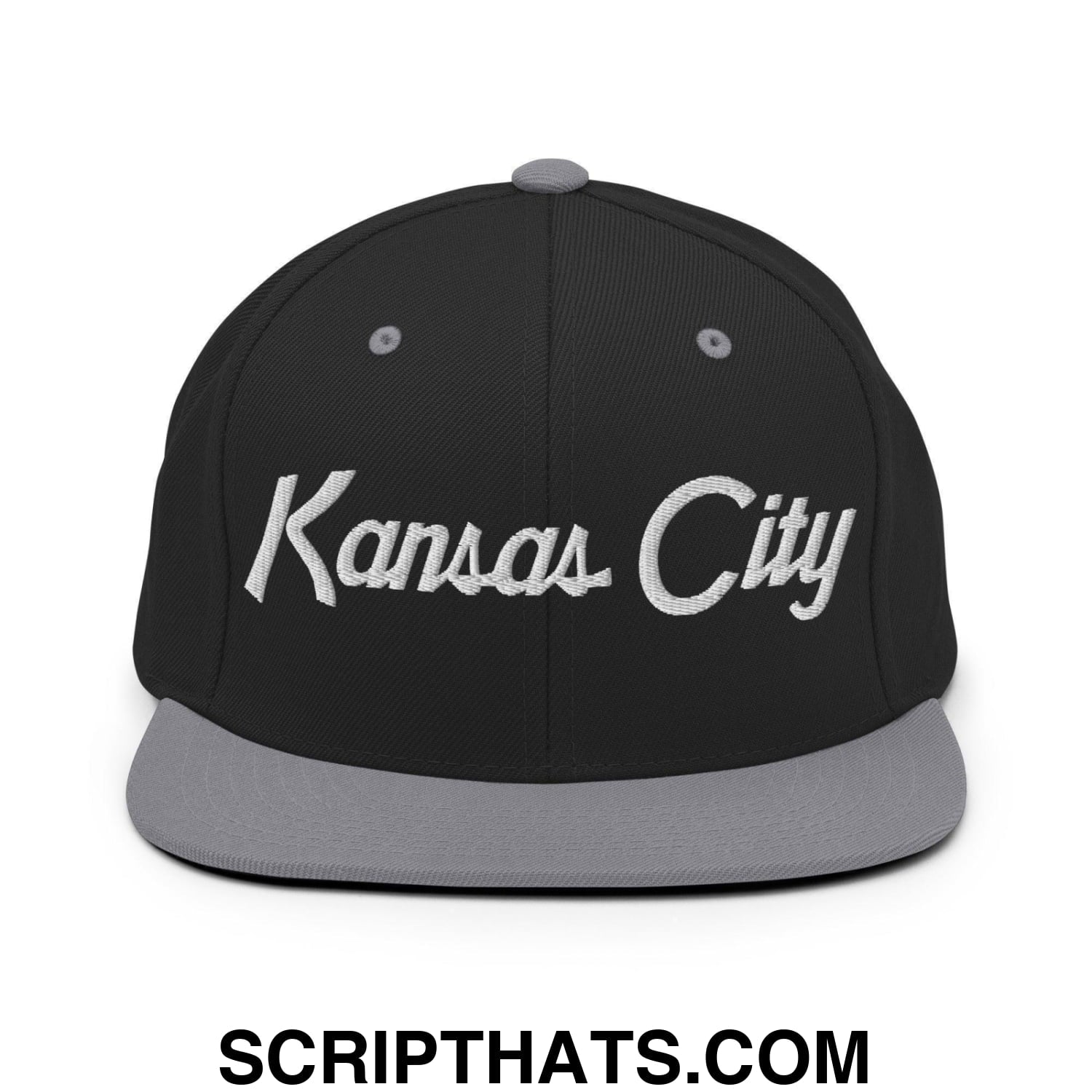Kansas City Script Snapback Hat Black Silver