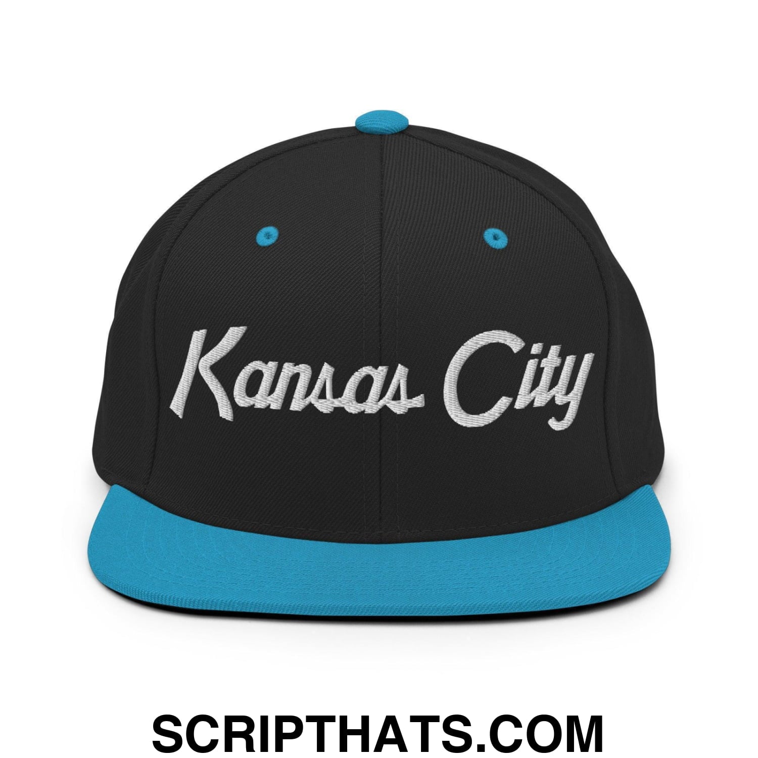Kansas City Script Snapback Hat Black Teal
