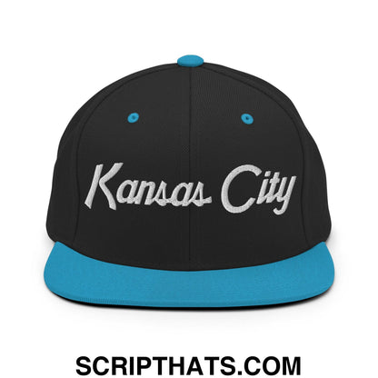 Kansas City Script Snapback Hat Black Teal