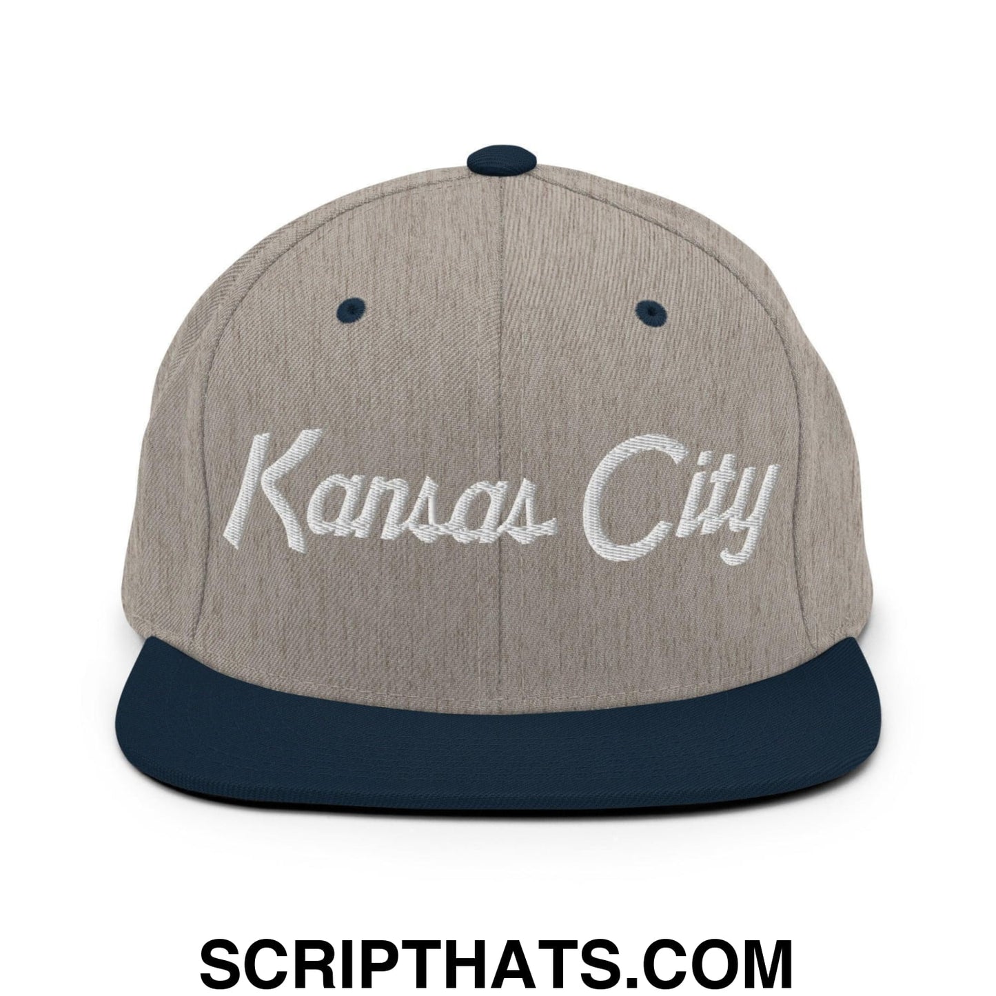 Kansas City Script Snapback Hat Heather Grey Navy