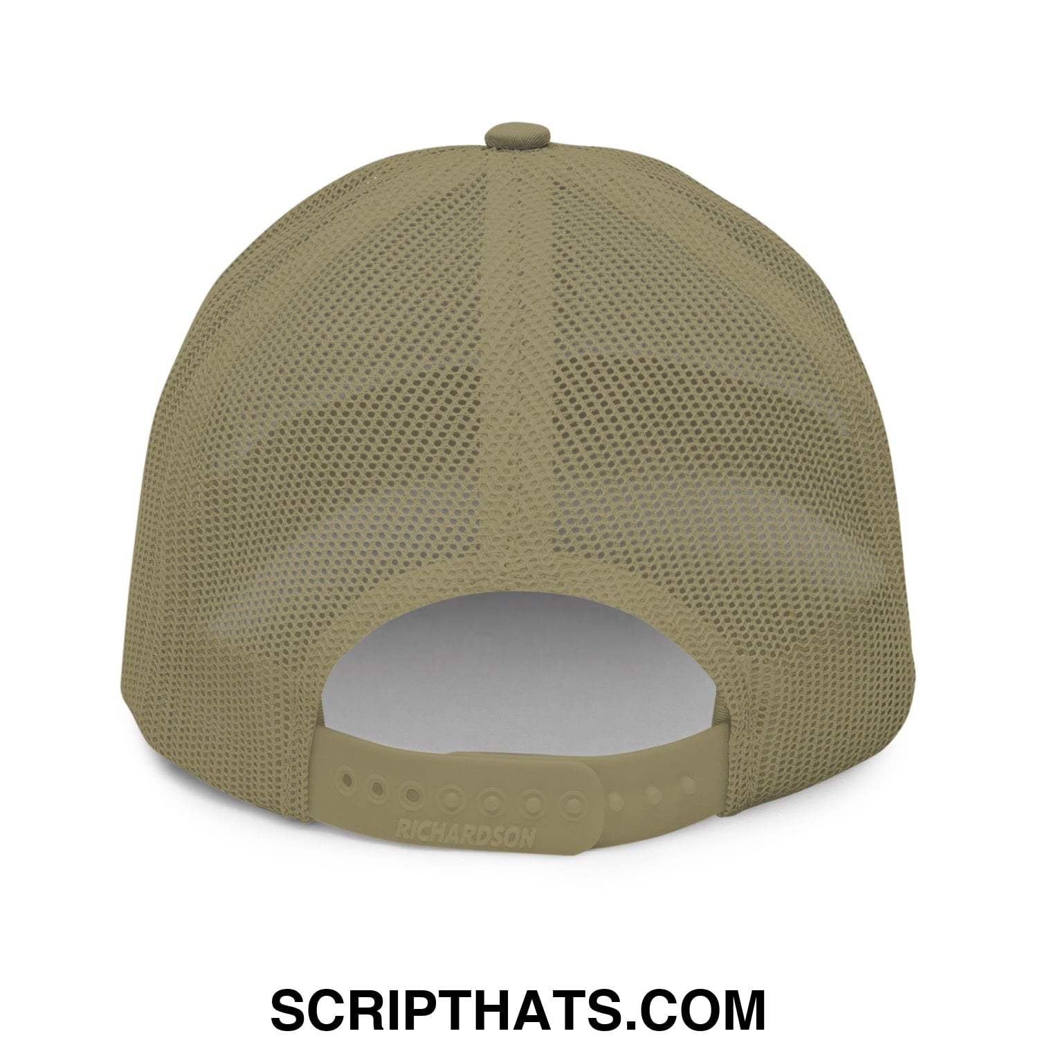Olive green mesh trucker hat with keep immigrants deport racists embroidery and matching adjustable strap and button