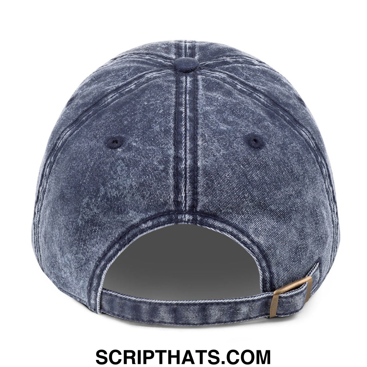 Denim blue vintage style baseball cap with keep immigrants deport racists embroidery and fabric strap with brass buckle