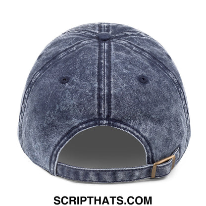 Denim blue vintage style baseball cap with keep immigrants deport racists embroidery and fabric strap with brass buckle