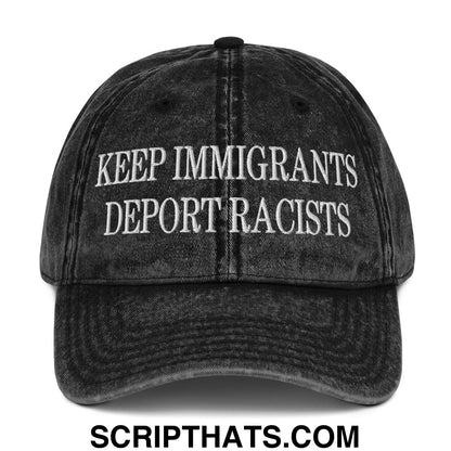 Keep Immigrants Deport Racists Embroidered Denim Dad Hat Black