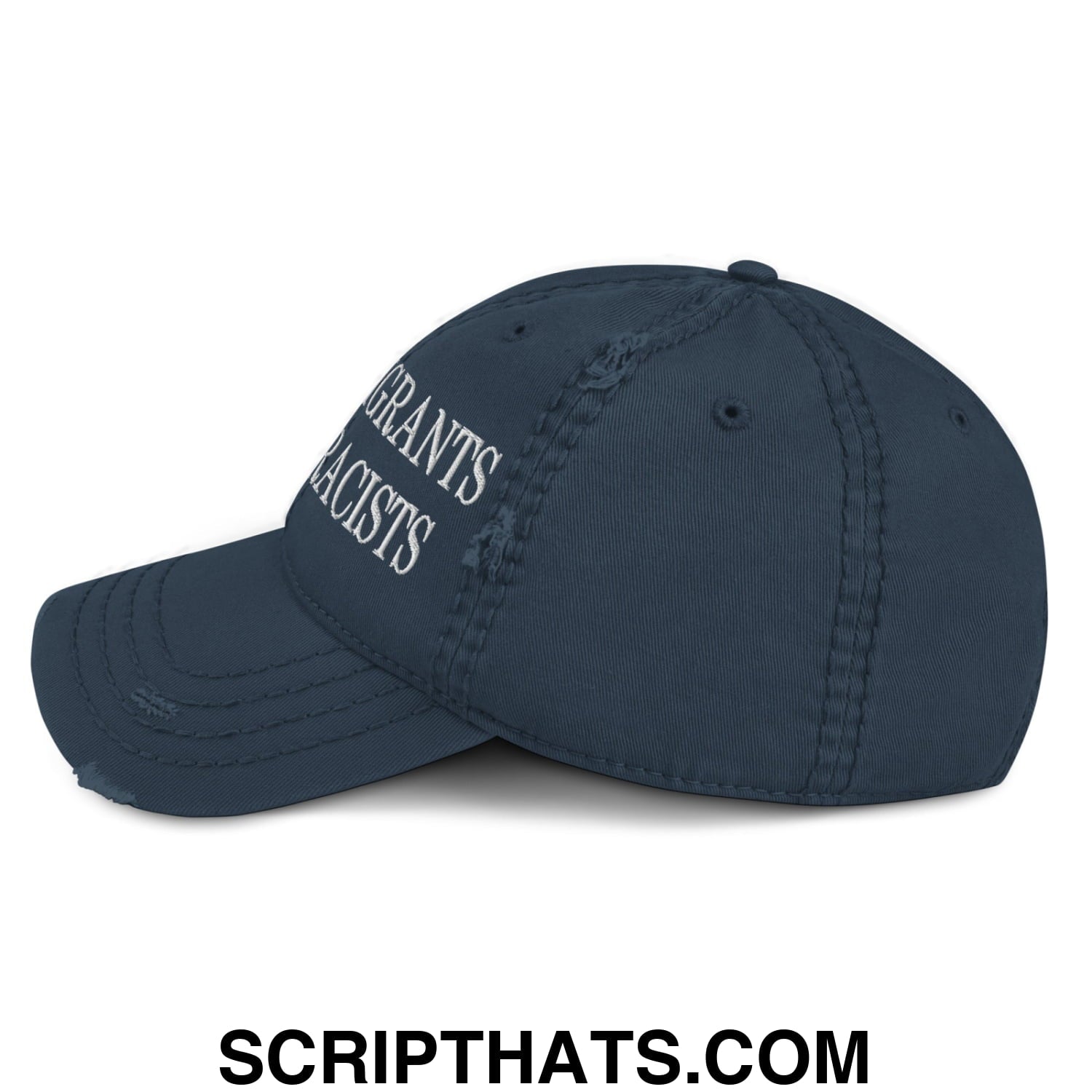 Keep Immigrants Deport Racists Embroidered Distressed Dad Hat Navy