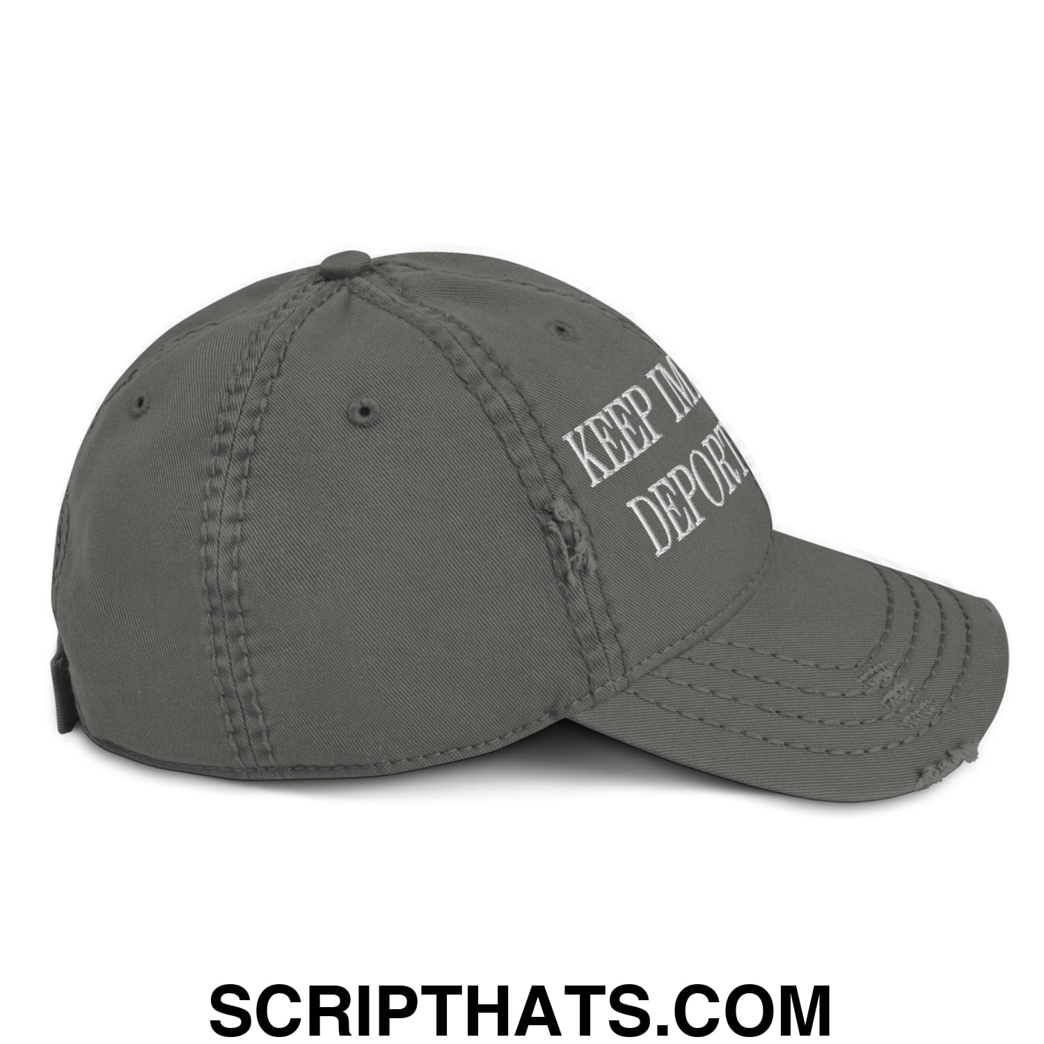 Keep Immigrants Deport Racists Embroidered Distressed Dad Hat Charcoal Grey