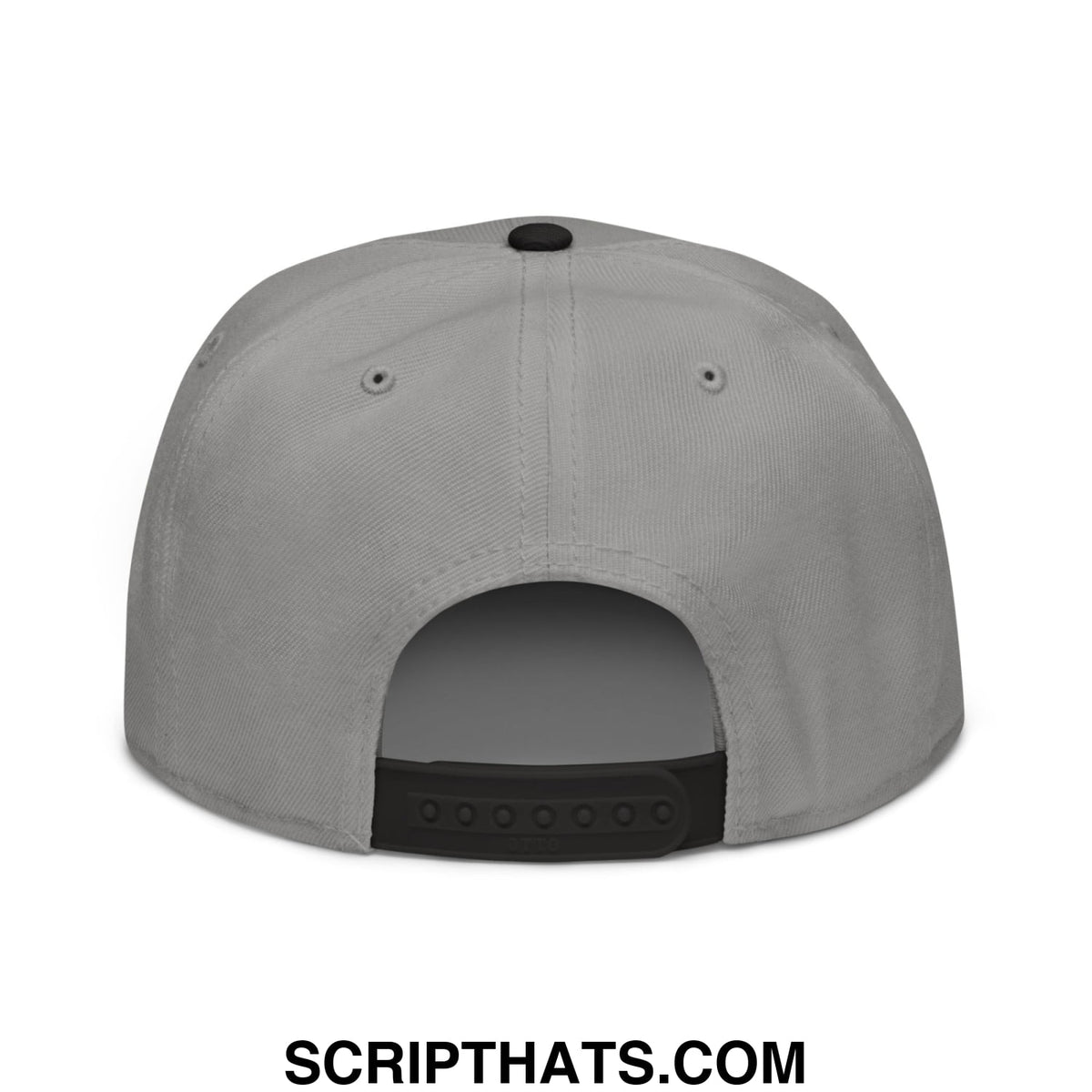 Gray snapback cap with black adjustable strap and button featuring keep immigrants deport racists embroidered flat brim bill