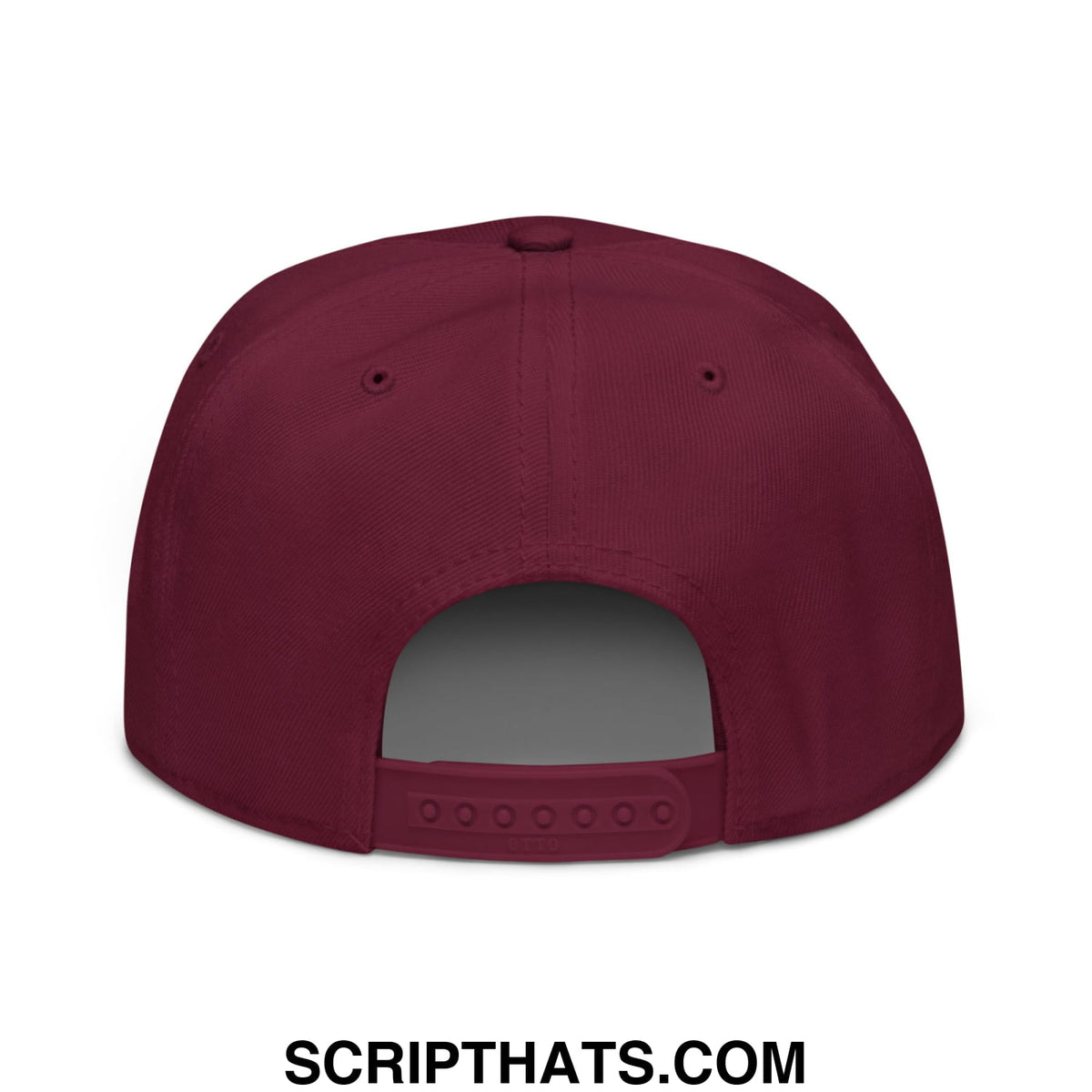 Maroon snapback cap with structured crown adjustable strap and keep immigrants deport racists embroidered flat brim bill