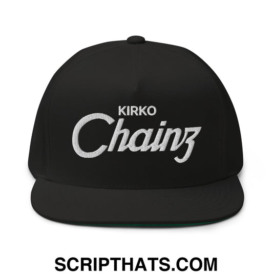 Kirko Chainz Vintage Sports Script Embroidered Flat Bill Brim 5 Panel Snapback Hat Black