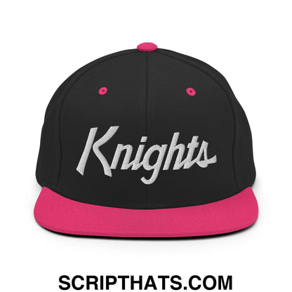 Knights School Mascot Script Snapback Hat Black Neon Pink