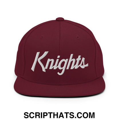 Knights School Mascot Script Snapback Hat Maroon