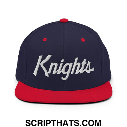 Knights School Mascot Script Snapback Hat Navy Red