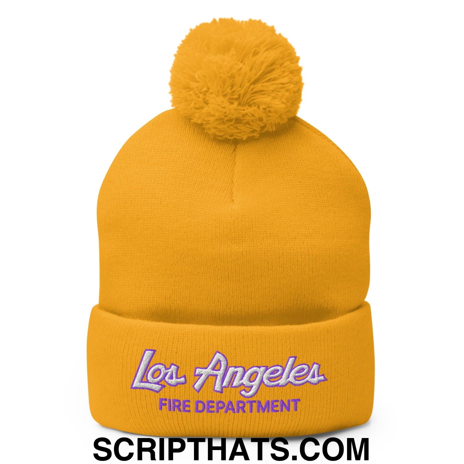 LAFD Los Angeles Fire Department Basketball Vintage Sports Script Embroidered Knit Pom Pom Beanie Default Title