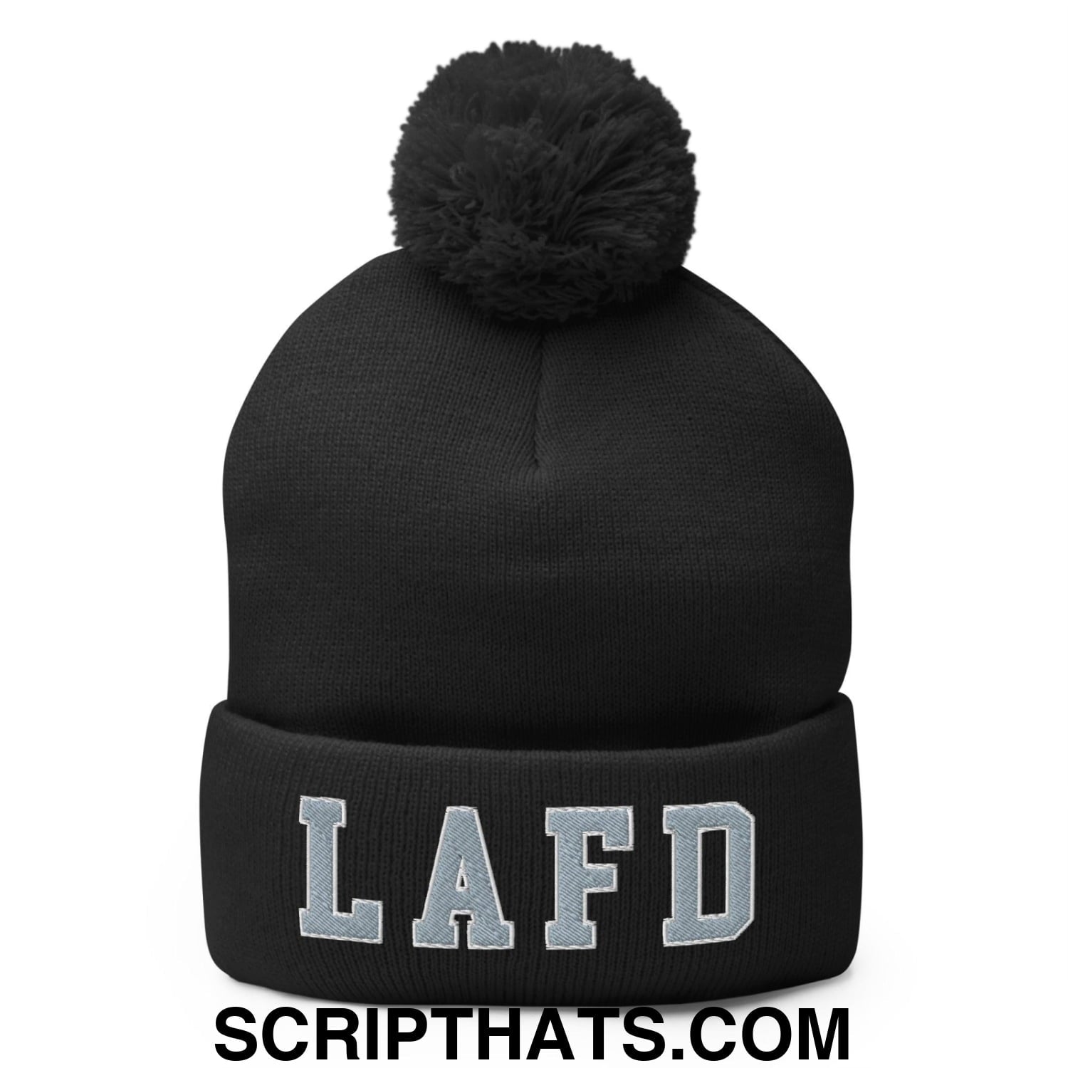 LAFD Los Angeles Fire Department Embroidered Knit Pom Pom Beanie Black