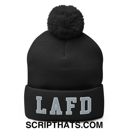 LAFD Los Angeles Fire Department Embroidered Knit Pom Pom Beanie Black