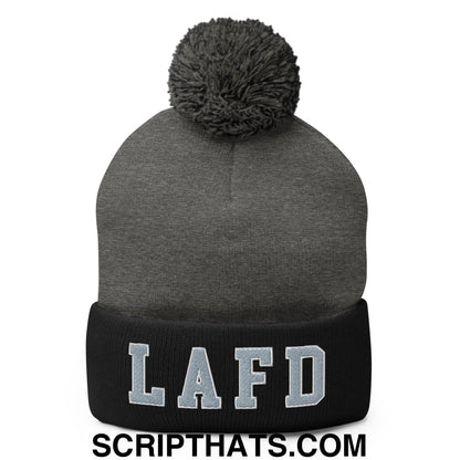 LAFD Los Angeles Fire Department Embroidered Knit Pom Pom Beanie Dark Heather Grey Black
