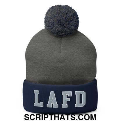 LAFD Los Angeles Fire Department Embroidered Knit Pom Pom Beanie Dark Heather Grey Navy