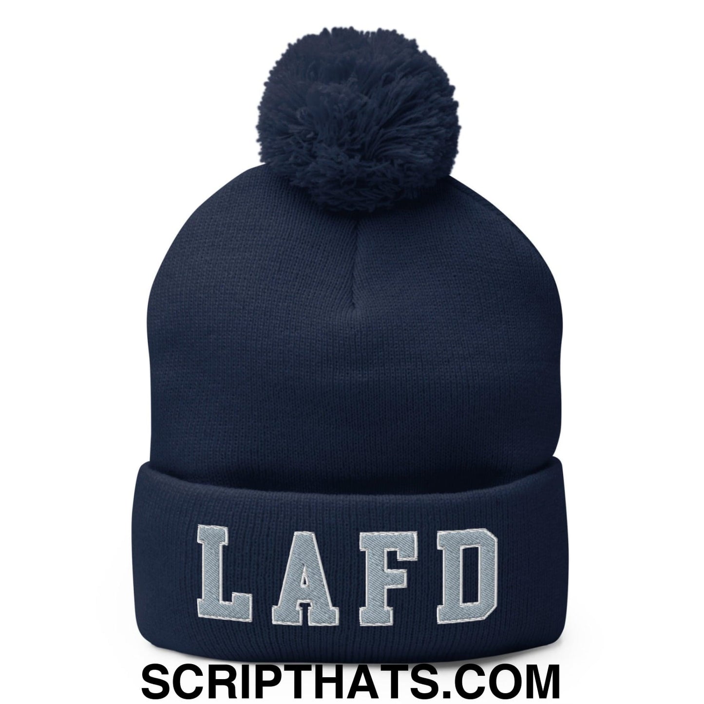LAFD Los Angeles Fire Department Embroidered Knit Pom Pom Beanie Navy