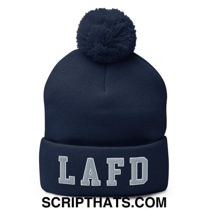 LAFD Los Angeles Fire Department Embroidered Knit Pom Pom Beanie Navy
