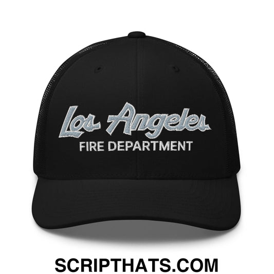 LAFD Los Angeles Fire Department Vintage Sports Script Embroidered Mesh Trucker Hat Black
