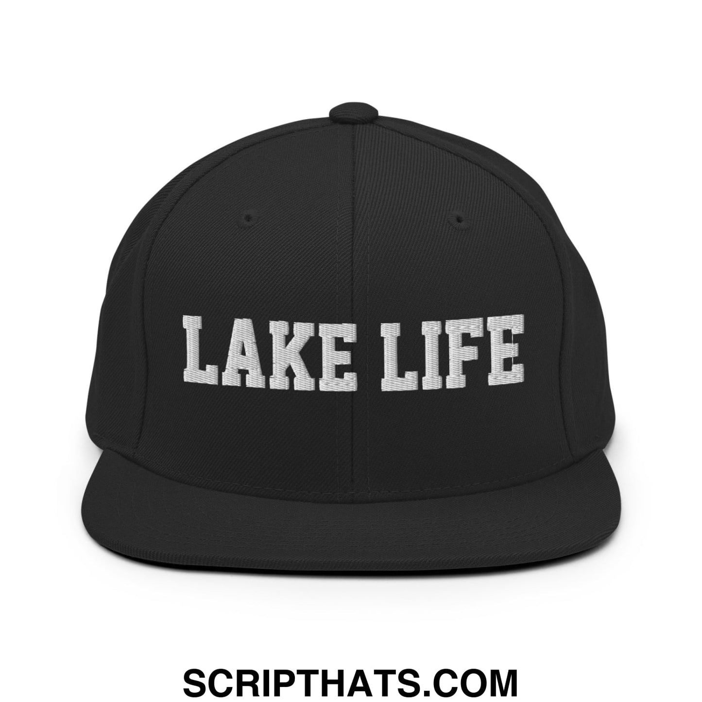 Lake Life Embroidered Flat Bill Brim Snapback Hat Black