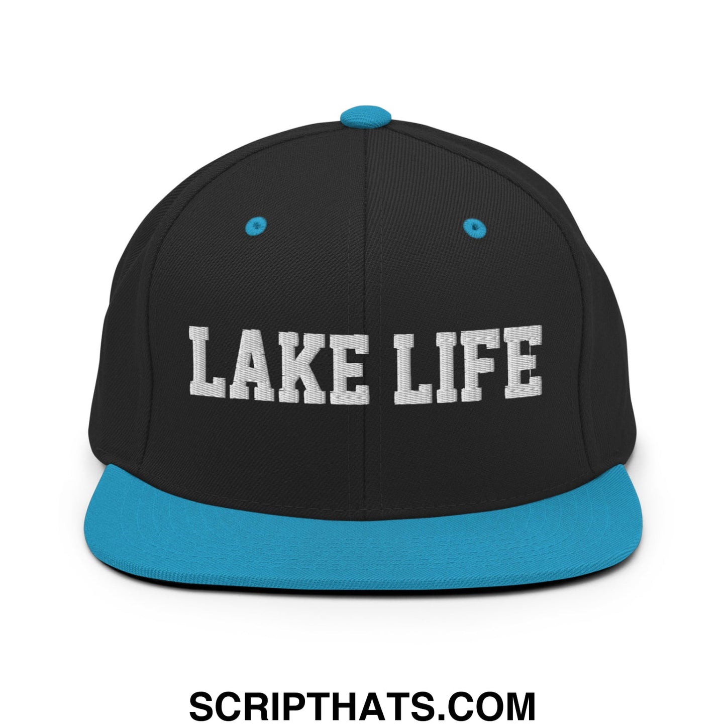 Lake Life Embroidered Flat Bill Brim Snapback Hat Black Teal
