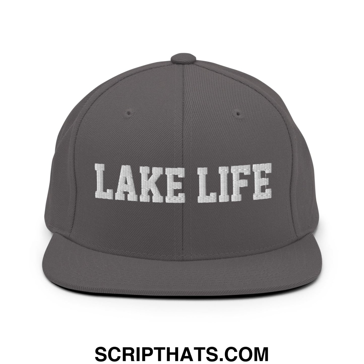 Lake Life Embroidered Flat Bill Brim Snapback Hat Dark Grey
