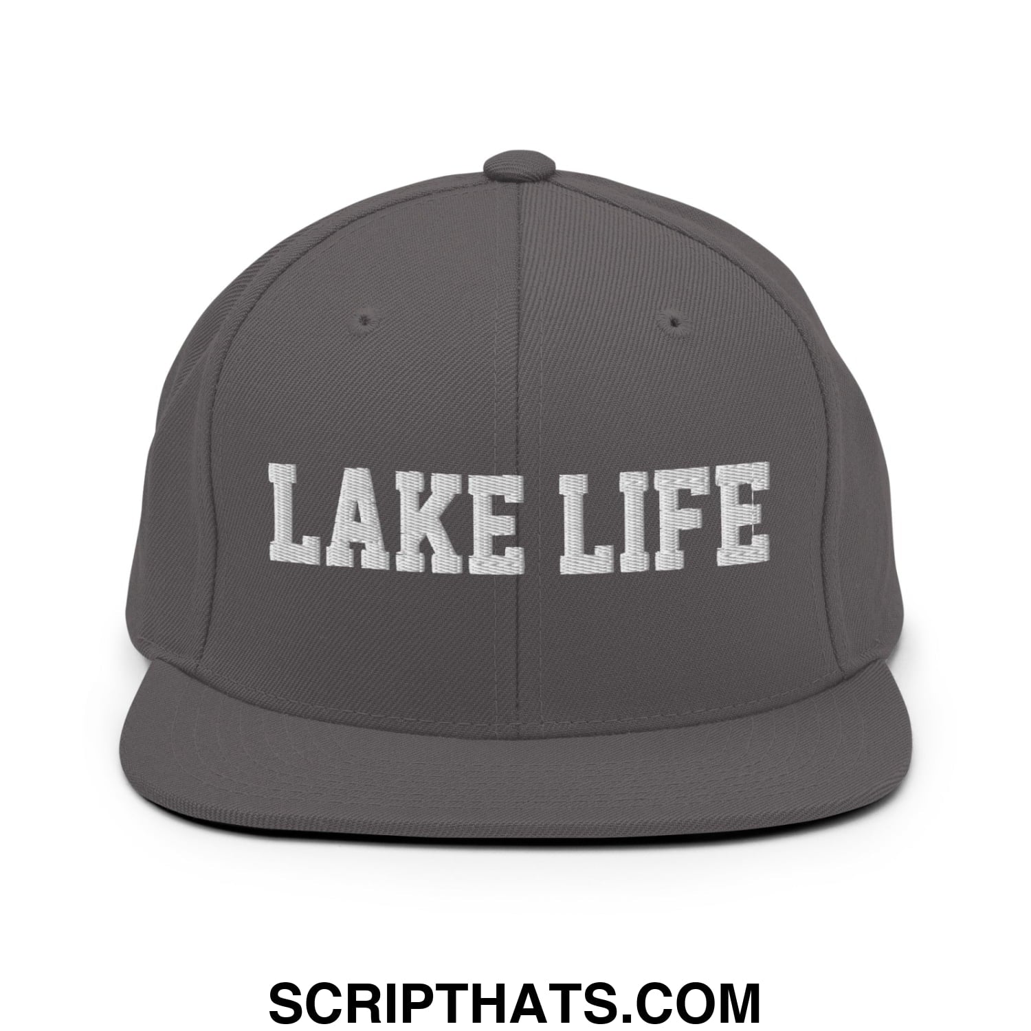 Lake Life Embroidered Flat Bill Brim Snapback Hat Dark Grey