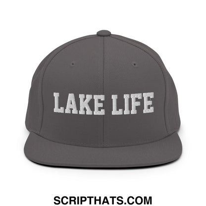 Lake Life Embroidered Flat Bill Brim Snapback Hat Dark Grey