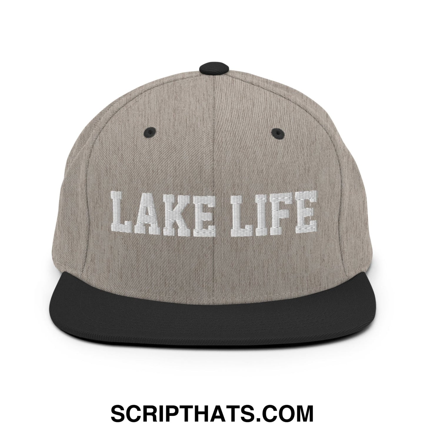 Lake Life Embroidered Flat Bill Brim Snapback Hat Heather Black