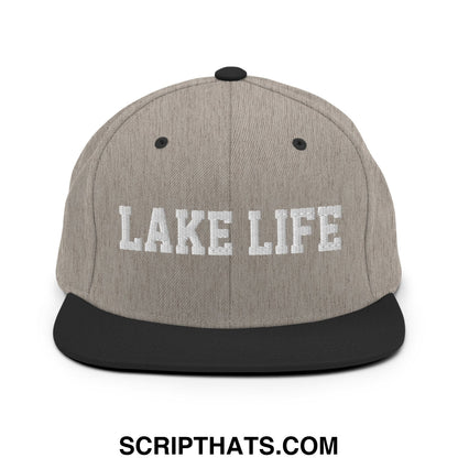 Lake Life Embroidered Flat Bill Brim Snapback Hat Heather Black